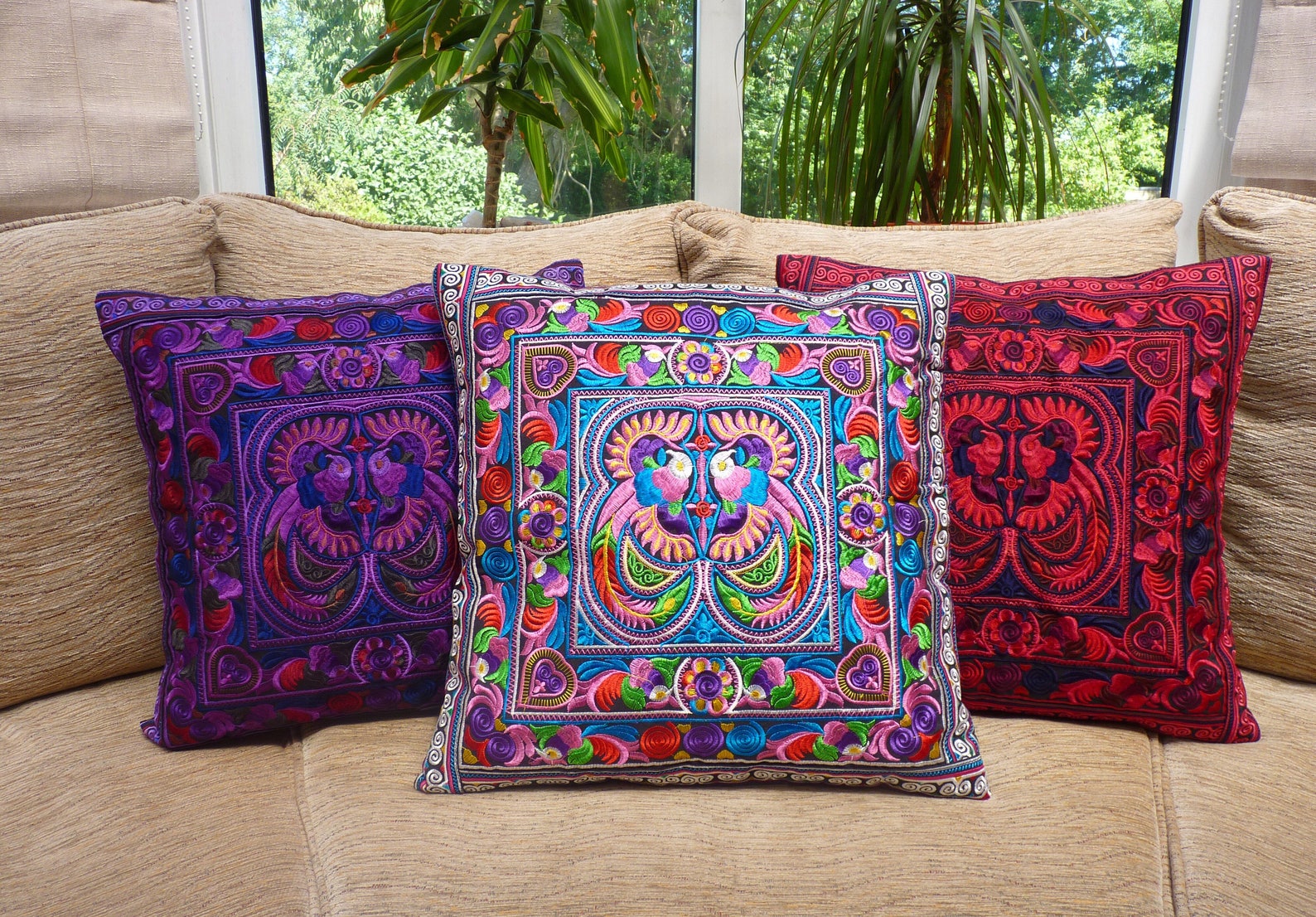 Embroidered Cushion Cover Boho Cushion Bohemian Decor Thai Etsy UK