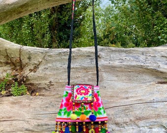 Embroidered Hmong Boho Bag: Colorful Thai Shoulder Purse