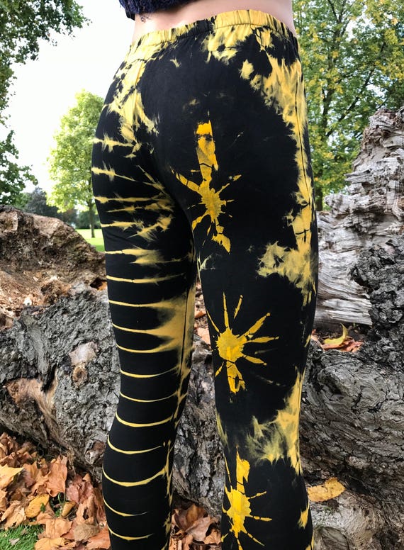 Black and Yellow Tie Dye Leggings Yoga 