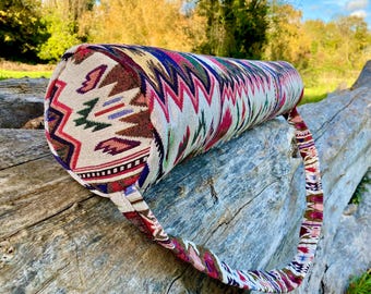 Torba na matę do jogi Dhurrie z bawełny | torba na jogę w stylu boho | torba na jogę w kolorze indygo | torba etniczna | tkanina batikowa