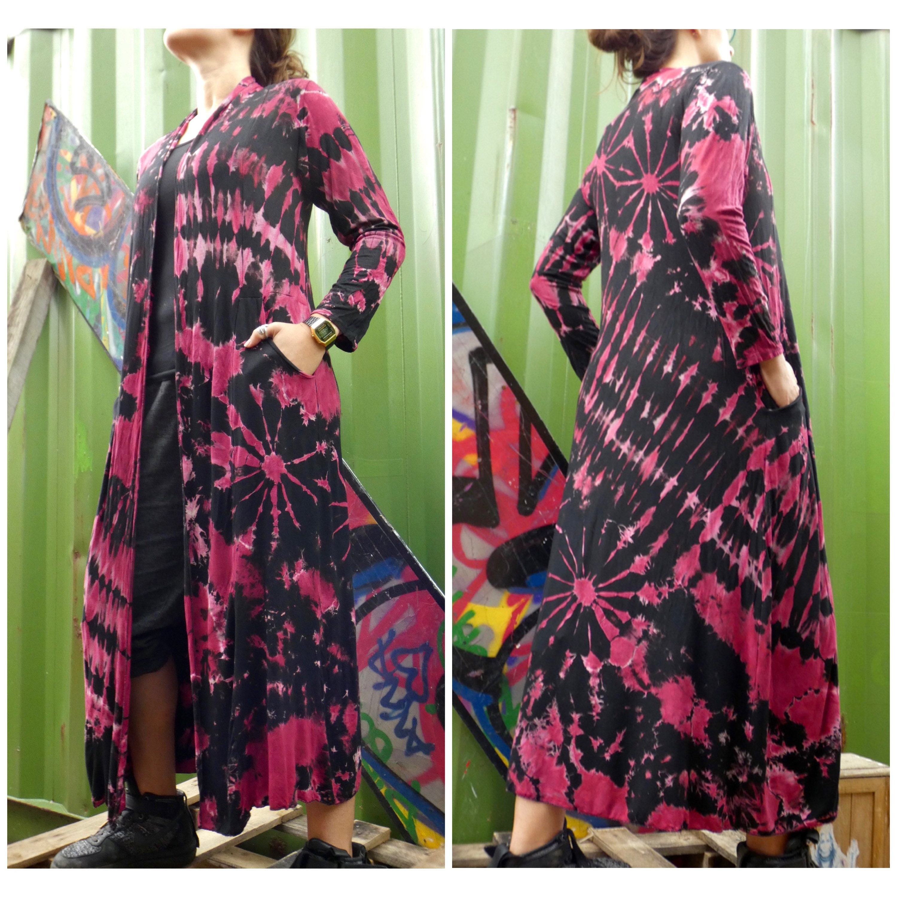 Image of Red Tie Dye Duster Coat | Maxi Cardigan Hippie Clothing Bohemian