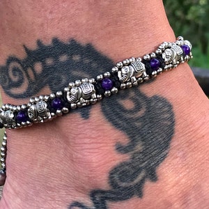 Elephant anklet - purple | boho anklet | macrame anklet | beaded anklet