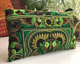 Green embroidered clutch bag | Thai purse | summer purse | colourful purse | Hmong bag