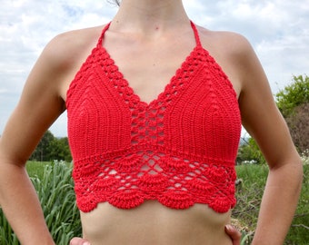 Crochet crop top | knitted bikini top bralette | Hippy Boho Summer Top | Festival Clothing