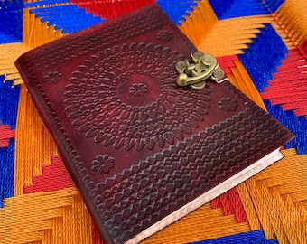 Embossed Leather journal - medium | mandala | handmade journal | leather notebook | sketchbook
