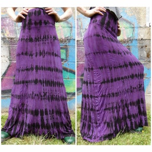 Purple and Black Tie Dye Maxi Skirt Bohemian Skirt Hippie