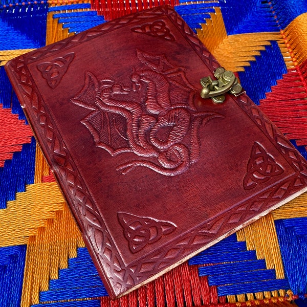 Embossed Leather journal - large | Dragon | handmade journal | leather notebook | Sketch book