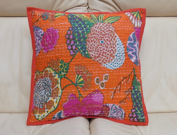 Hand stitched Kantha cushion cover | Indian cushion cover | boho cushion | throw pillow
