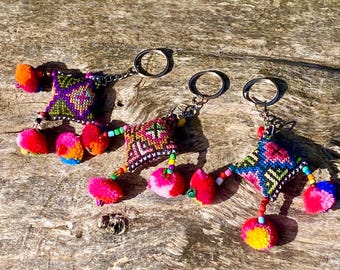 11 -Porte Clés Pompon En Fil De Coton, Fait à La Main, Pendentif De Sac