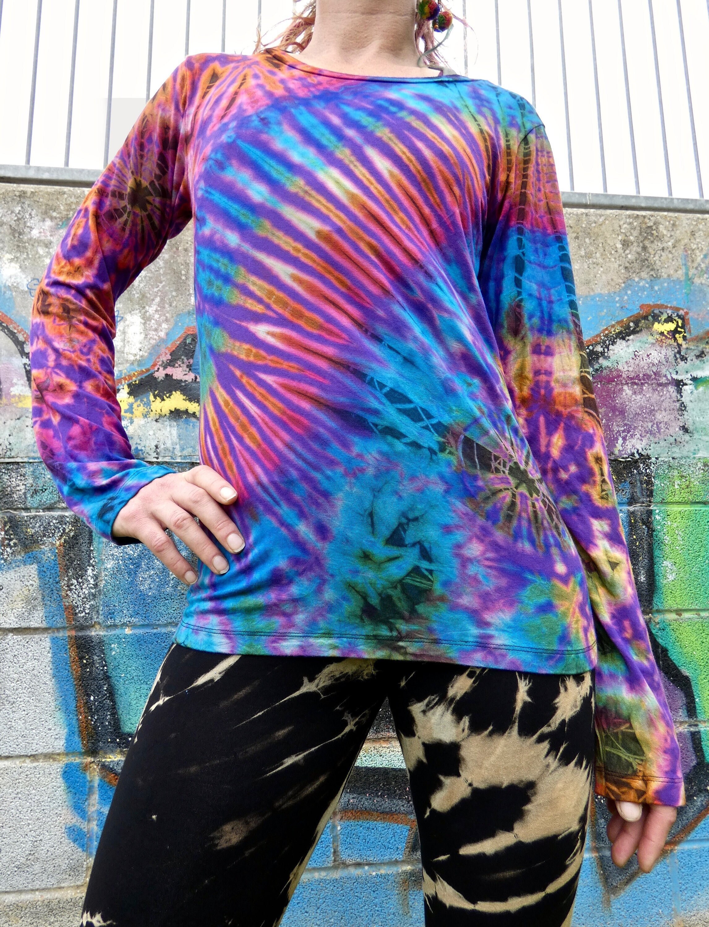 【FLAREUP】Tie-dye Oversized Sleeve Long Sleeved Tie Dye Top, Tie Dye Shirt, Hippie Top
