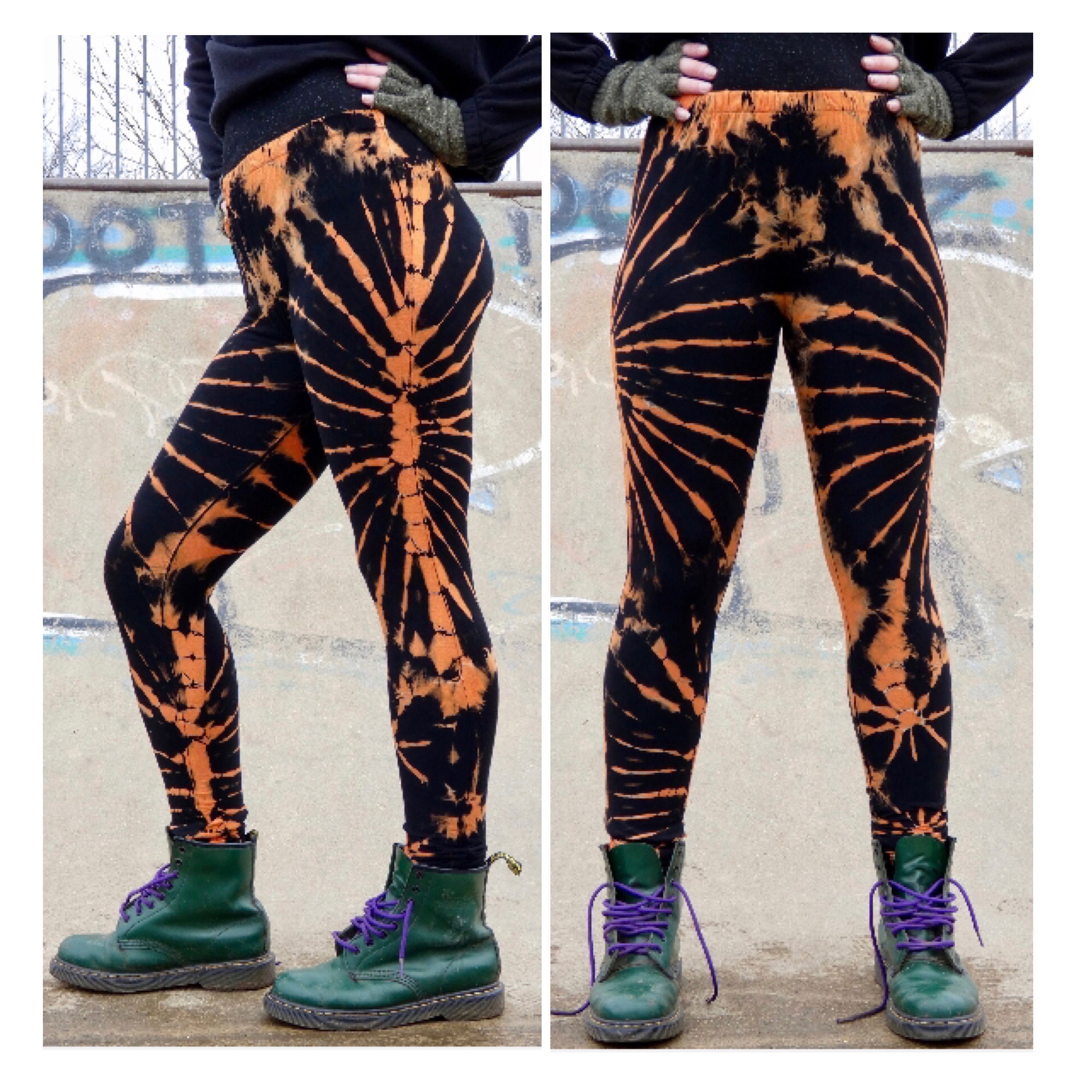 Orange and Black Tie Dye Leggings Funky Leggings Grunge