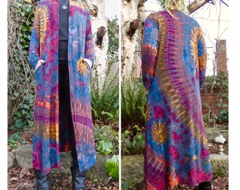 Tie dye duster coat | maxi cardigan | hippie clothing | bohemian clothing | colourful clothing