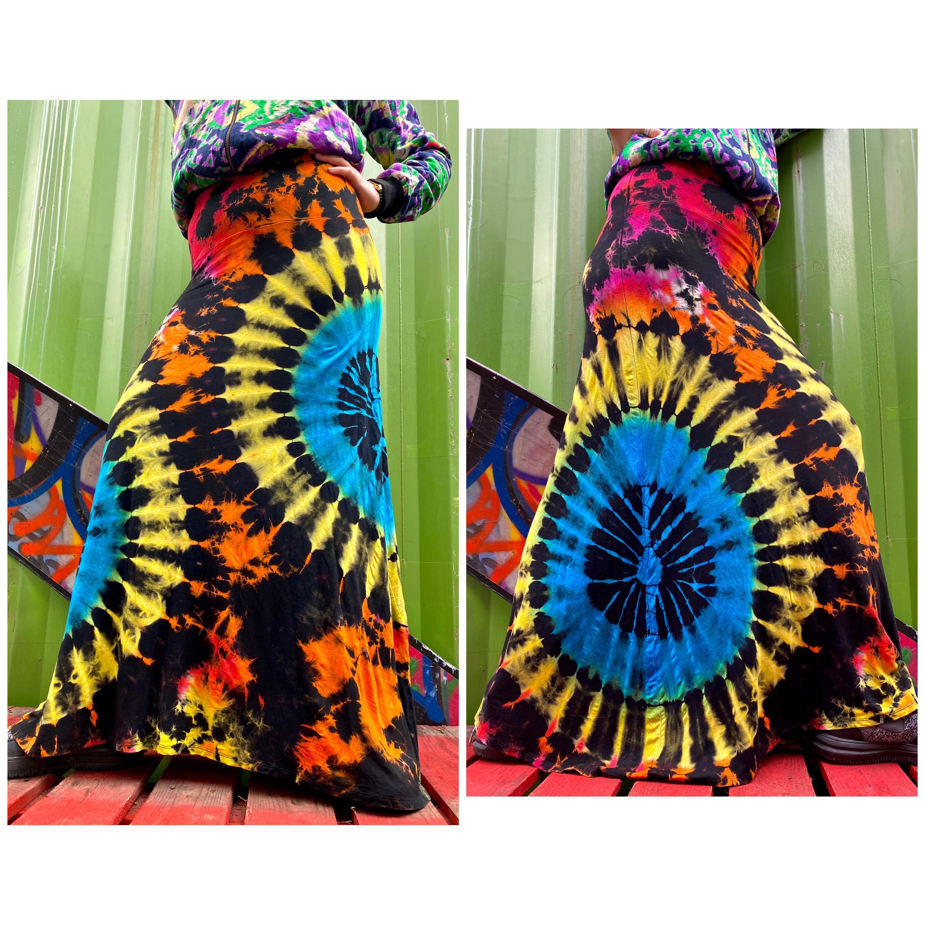 Image of Colourful Tie Dye Maxi Skirt | Bohemian Hippie Festival Clothing Boho