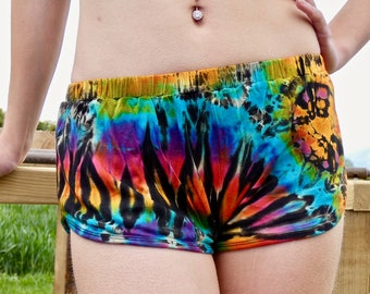 tie dye shorts | tie dye hot pants | festival shorts | summer shorts | booty shorts | rave clothing | festival clothing| summer hot pants