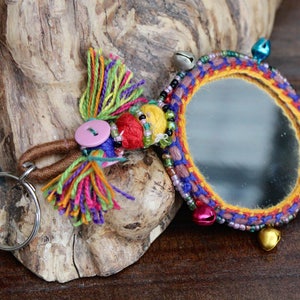 Handmade pocket mirror, keyring mirror, boho accessories, colourful keyring, cute keyring, bag accesories, gifts for her, handmade gifts