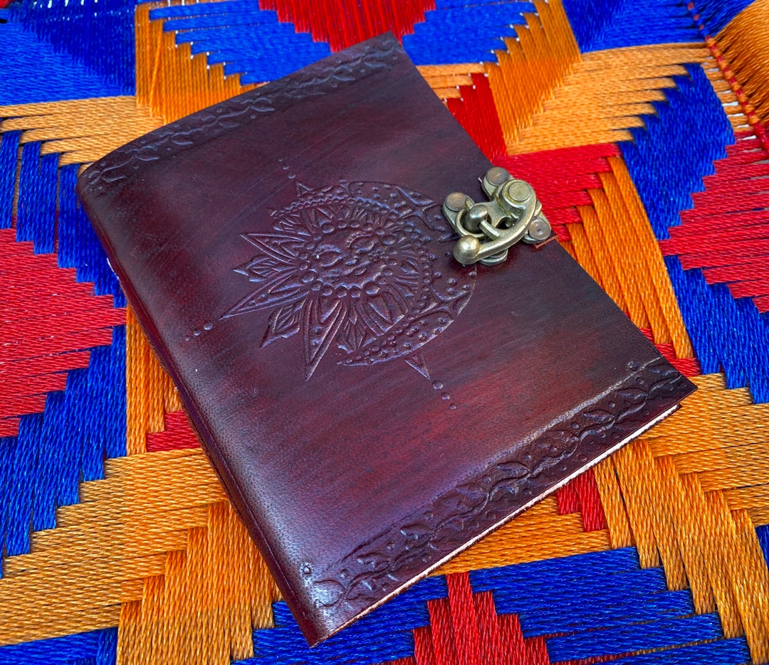 Embossed Leather Journal Medium Sun and Moon Handmade - Etsy Australia