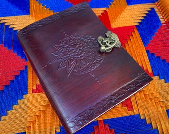 Embossed Leather journal - medium | sun and moon | handmade journal | leather notebook | sketchbook