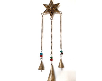 Hanging brass star chime | brass wind chime | brass bells | boho decor | wall decor | Christmas star