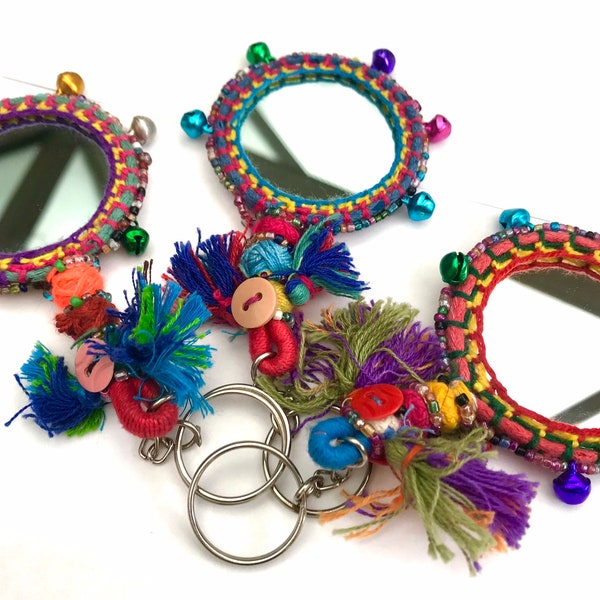 3 x Handmade pocket mirror keyring | bag accessory | colourful keyring | gifts for her | small gift