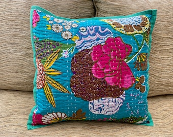 Hand stitched Kantha cushion cover | Indian cushion cover | boho cushion | throw pillow