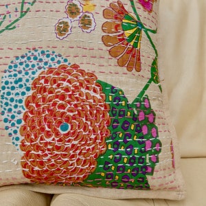 Hand stitched Kantha cushion cover Indian cushion cover boho cushion throw pillow image 6