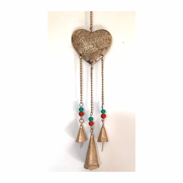 Hanging brass heart - small | brass wind chime | boho decor | wall decor
