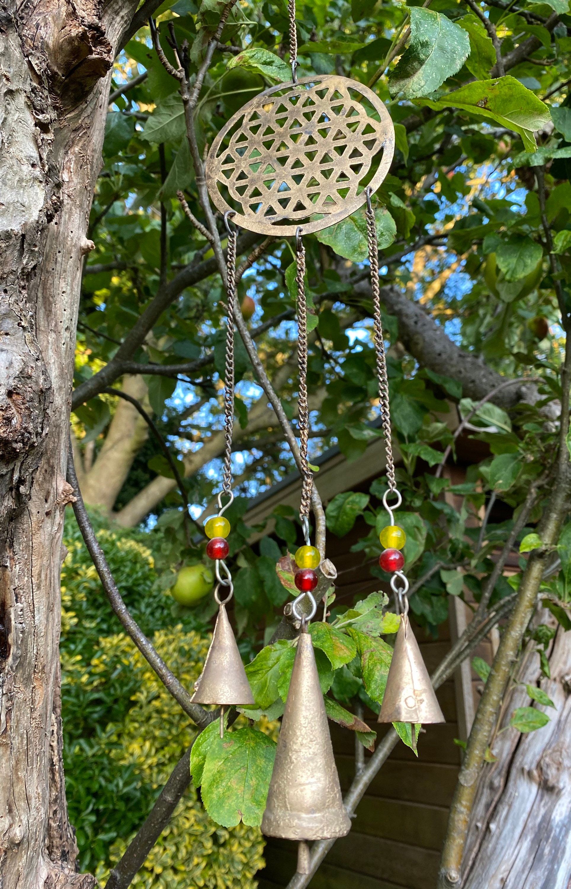 Hanging Brass Flower of Life Brass Wind Chime Brass Bells Etsy UK