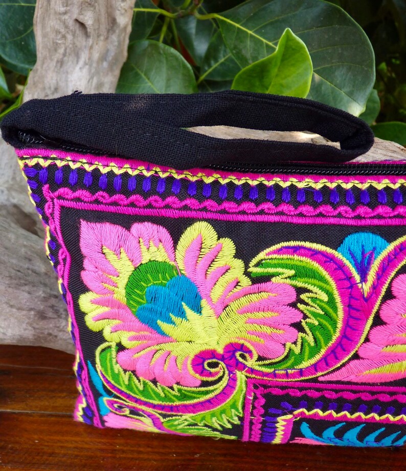Thai clutch bag embroidered clutch bag boho purse ethnic purse colourful Hmong purse image 4