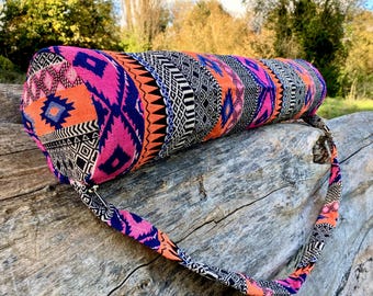 Torba na matę do jogi Dhurrie z bawełny | torba na jogę w stylu boho | torba na jogę w kolorze indygo | torba etniczna | tkanina batikowa
