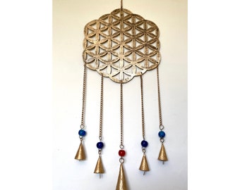 Hanging brass flower of life | brass wind chime | boho decor | wall decor | sacred geometry