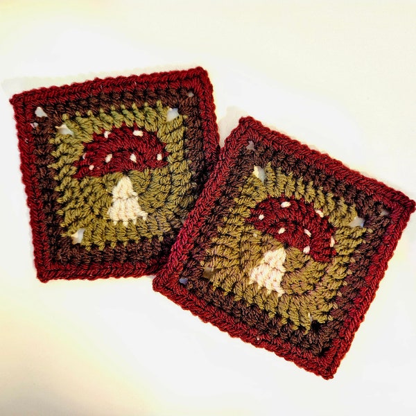 Toadstool / mushroom crochet granny square pattern