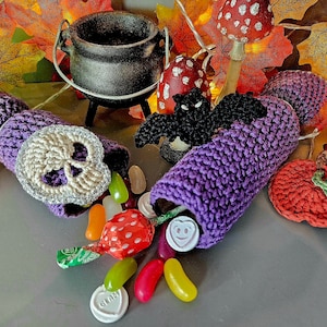 Herbruikbare Halloween-crackers, haakpatroon, Maak je eigen crackers, Gothic Christmas, Boo Basket-ideeën, Vleermuispompoenschedelapplicatiesmotieven