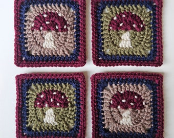 Toadstool / mushroom crochet granny square pattern