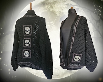 Skull Hexagon Cardigan With Granny Square Back Detail and Skull Hexagon Cardigan With Granny Square Back Detail and