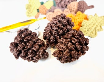 Crochet pine cone pattern, autumn woodland crochet project