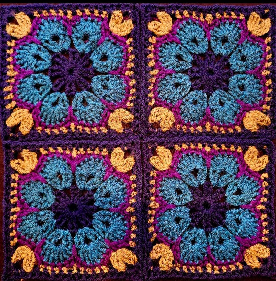 African violet Flower granny  square easy crochet pattern