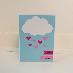 Handmade Baby Shower with cloud & pink hearts themed card | cute card | baby shower card | greeting card | parents to be