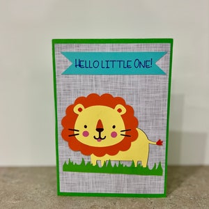 Handmade Hello Little One Card | Baby card | expecting | little one | new baby | baby shower | lion themed | baby on the way | handmade card