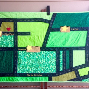 Custom Neighborhood Road Map Quilt. Map Baby Quilt. Road Blanket. Car Blanket.