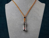 Titanium steel crystal vial Pendant Necklace 70cm cord screw cap Cylinder Shurangama Mantra pendant necklace customize letters on the vial