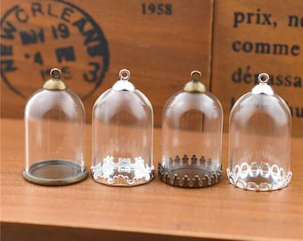 5pieces 30x20mm bell jar glass globe with findings set, glass vial pendant glass vial empty glass dome glass locket