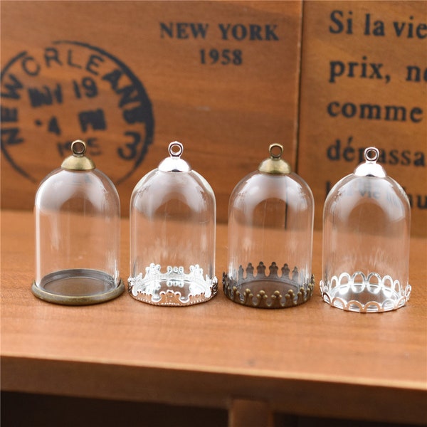 5pieces 30x20mm bell jar glass globe with findings set, glass vial pendant glass vial empty glass dome glass locket