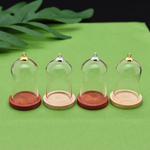5sets 38*25mm Tube Glass bottle clear Glass bell jar with wood base , Glass vial pendant Glass dome cover Jewelry making supply