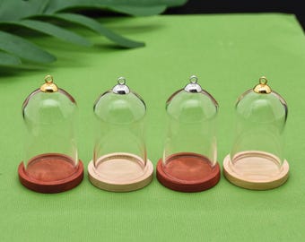 5sets 38*25mm Tube Glass bottle clear Glass bell jar with wood base , Glass vial pendant Glass dome cover Jewelry making supply