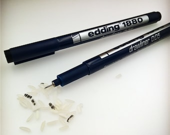 2 pieces Drawing pens, write on rice pen , Edding 005 Line thick 0.2 pen ,name on rice pen