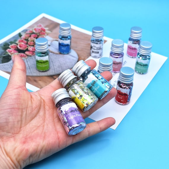 20 Farben Nagelglitzer-Pulver & Pailletten – Set Für Nail Art, UV-Gel, Basteln (Flasche 2,5x2,9cm)