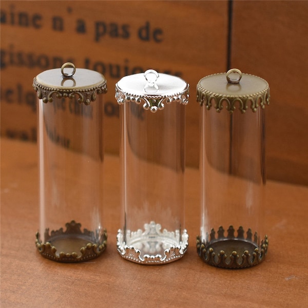 6 ensembles 40x15mm tube de verre vide une base crochet ensemble pendentif collier en verre, pendentif flacon en verre breloques mignonnes Globe en verre creux