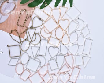 10pieces hollow blank Pendants Jewelry Findings Handmade Craft Metal frame Metal border for Resin Jewelry Making Resin Casting Open Bezel