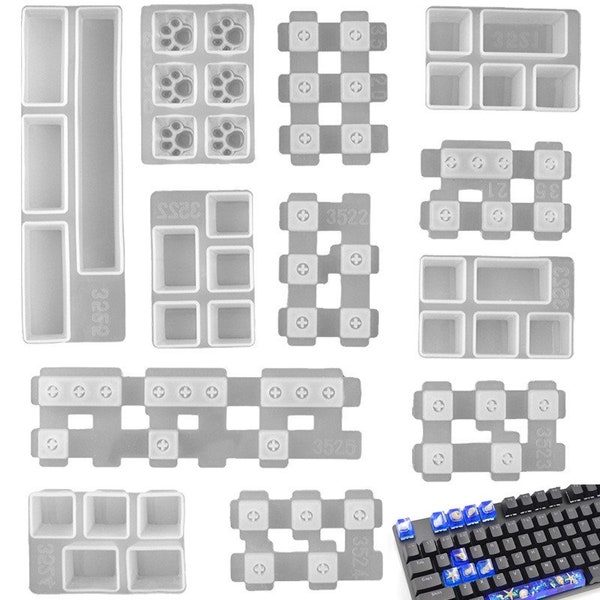 13pieces / set Clavier mécanique OEM Key Cap Moule Moule Silicone Moule Pour DIY Bijoux Faire UV Résine Époxy Moules Artisanat Décoratif