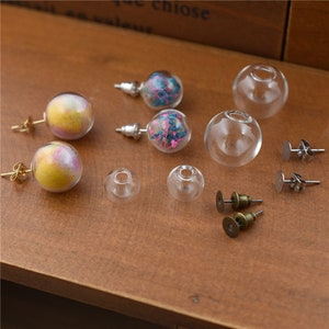 4sets (2 pairs) 12-16mm Glass Globe Earring 24K Gold filled Stainless steel Ear Stud Prevent allergies